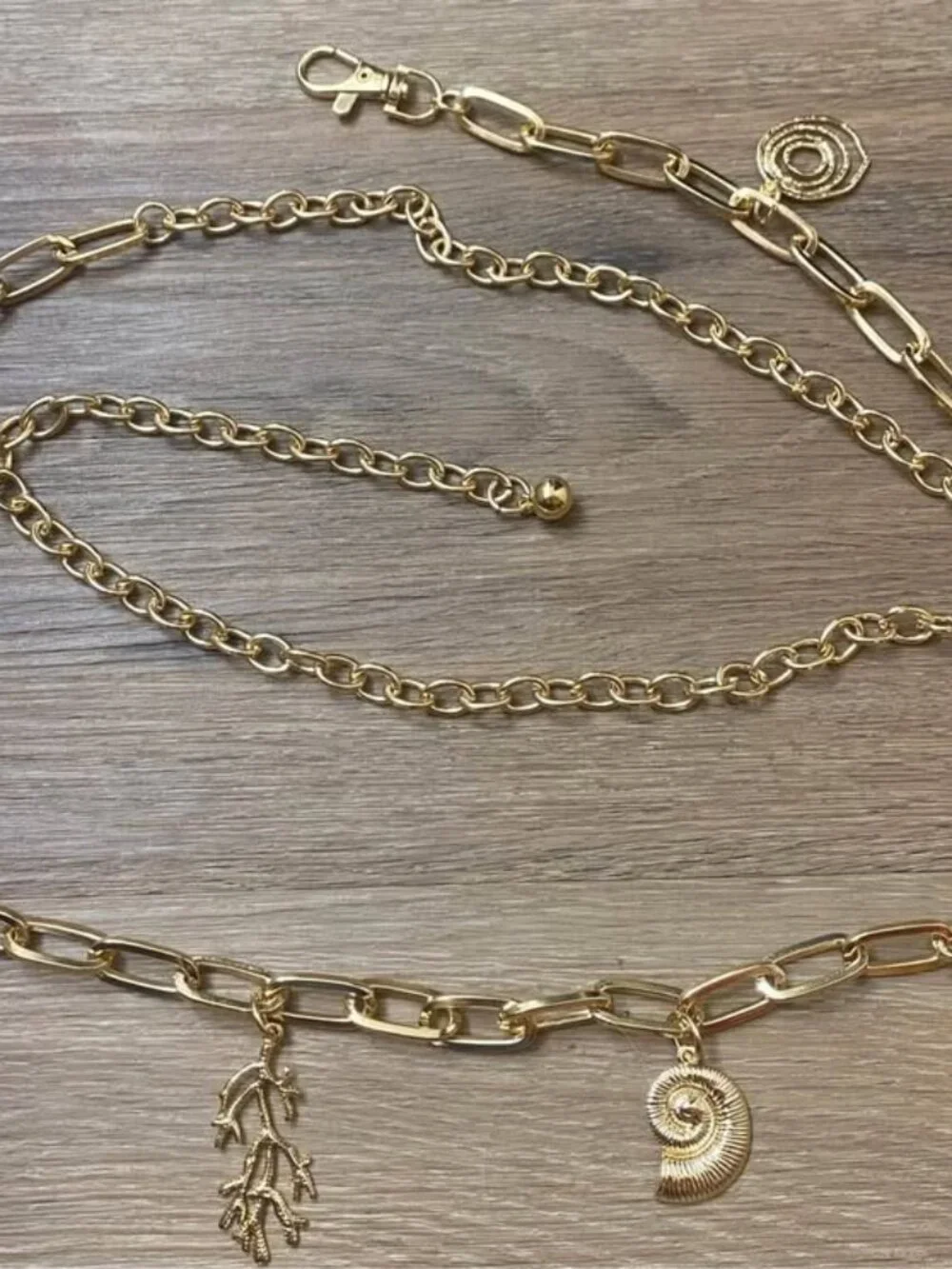 Mermaid Style Beach Chain Belt 56” – Gold Tone Turtle, Seashell & Starfish